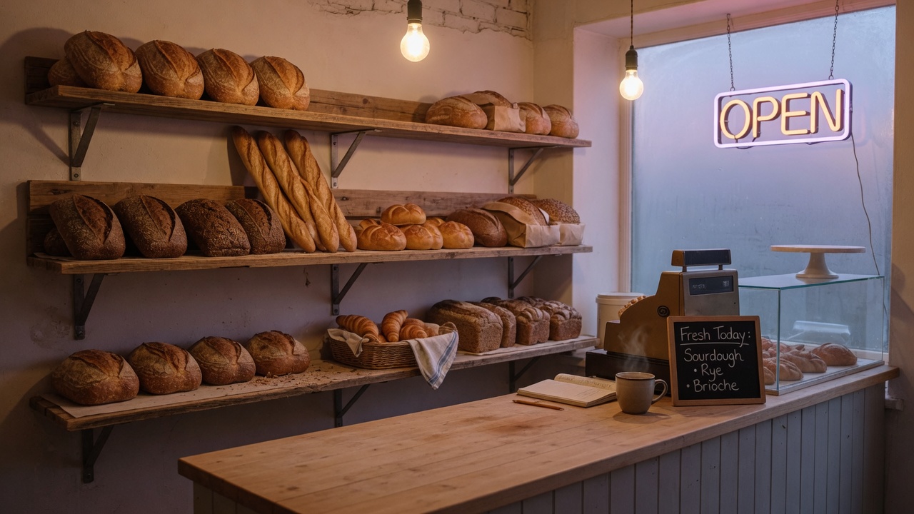 Bakery counter at dawn